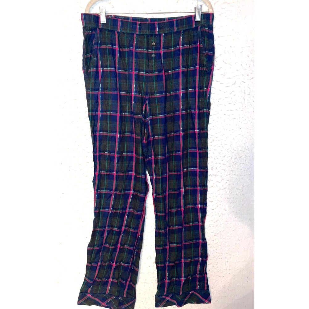 Victoria Secret Pajama Pants Plaid Flannel Cotton Pockets Womens sz L long